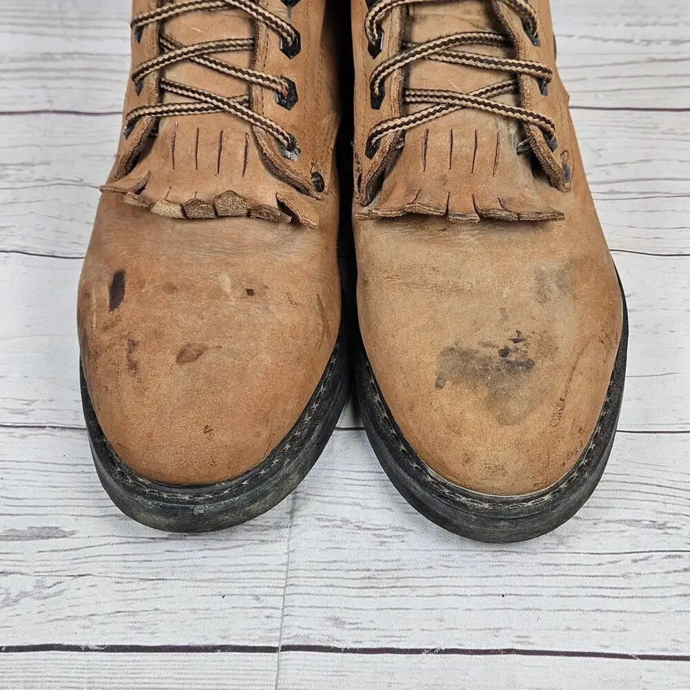 RHINO Boots Men's Tan US 9 Leather Work Oil Resistant Lace Up *Stained